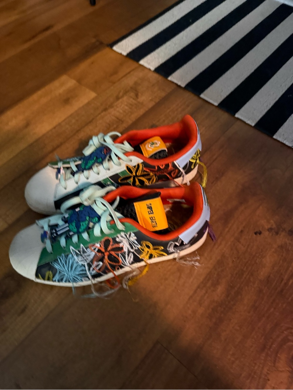 Adidas Super Earth Superstars w Floral Stiching & Tassels- Multi Colored - Picture 3 of 5